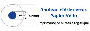 Rouleau d'étiquettes papier vélin pour imprimante de bureau avec mandrin de 25mm diamètre de la bobine 127mm